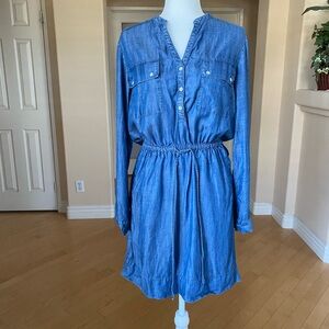 GAP Blue Denim Long/Cuff SleeveV-Neck Shirt Dress